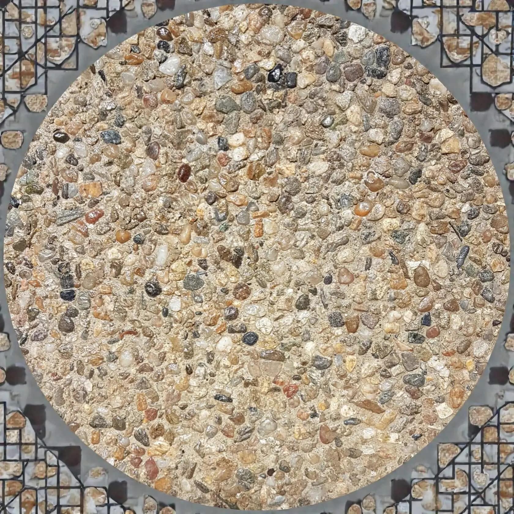 Model rotund din beton dezactivat cu agregat natural și design decorativ premium